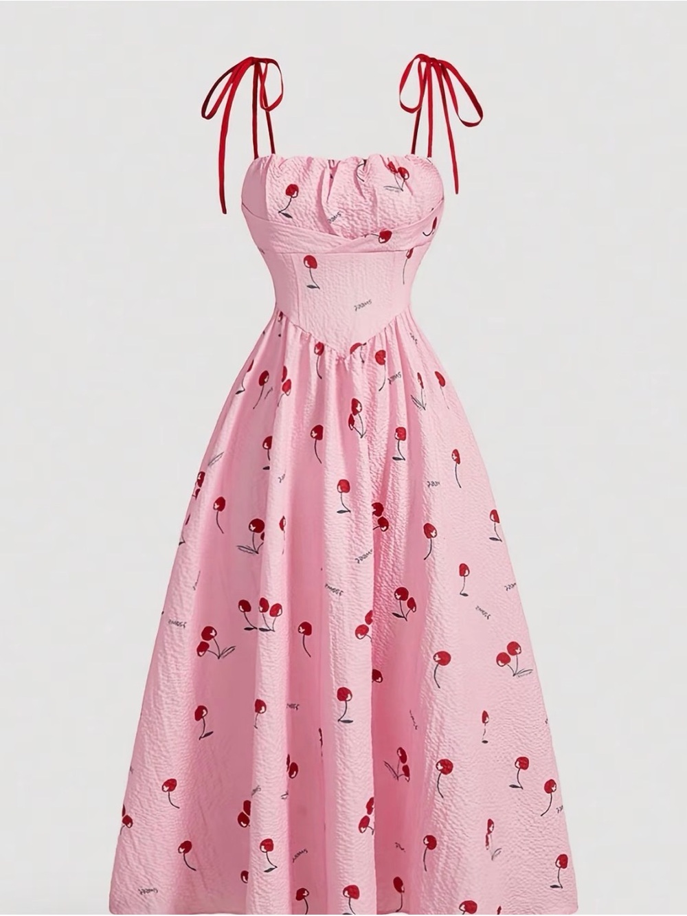 Pink Cherry-Print Spaghetti Strap Kids Dress